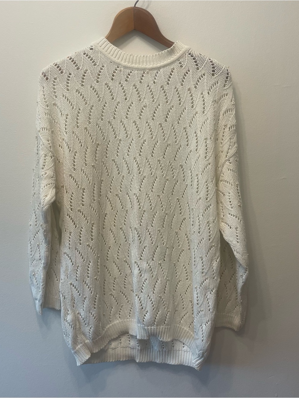 90s Liz Claiborne Cotton Sweater Tunic with Pearl Accents S